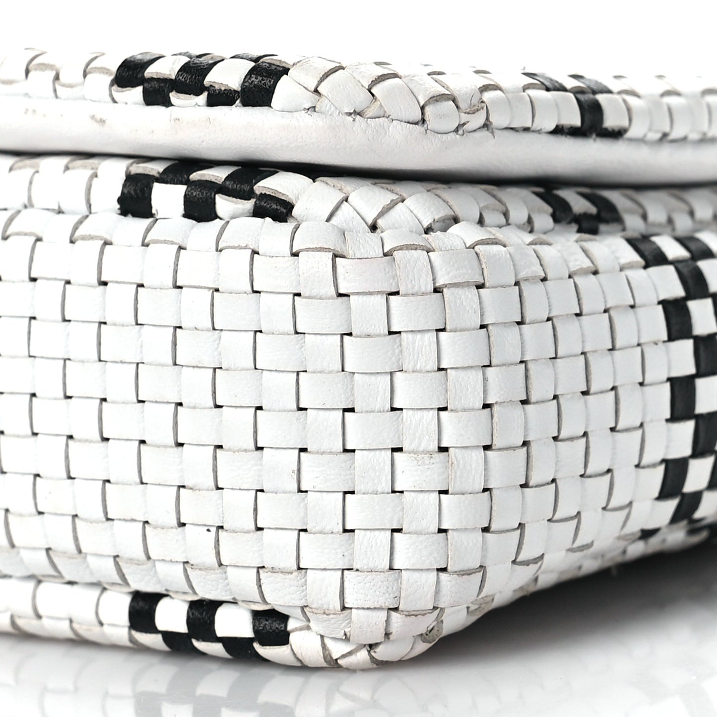 Woven Calfskin Mini Latticed Lola Bag Black White