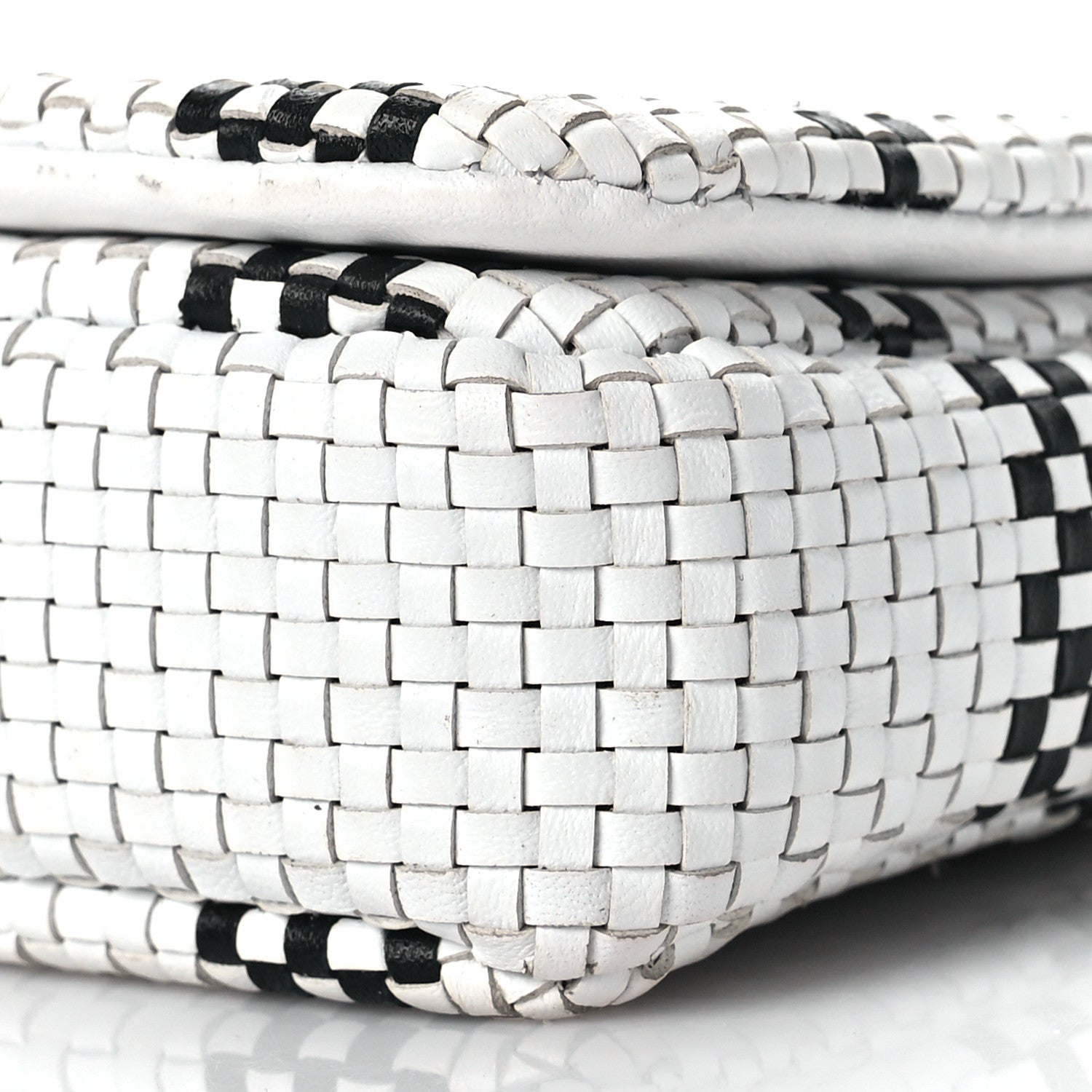 Burberry Woven Calfskin Mini Latticed Lola Bag Black White 9 of 10