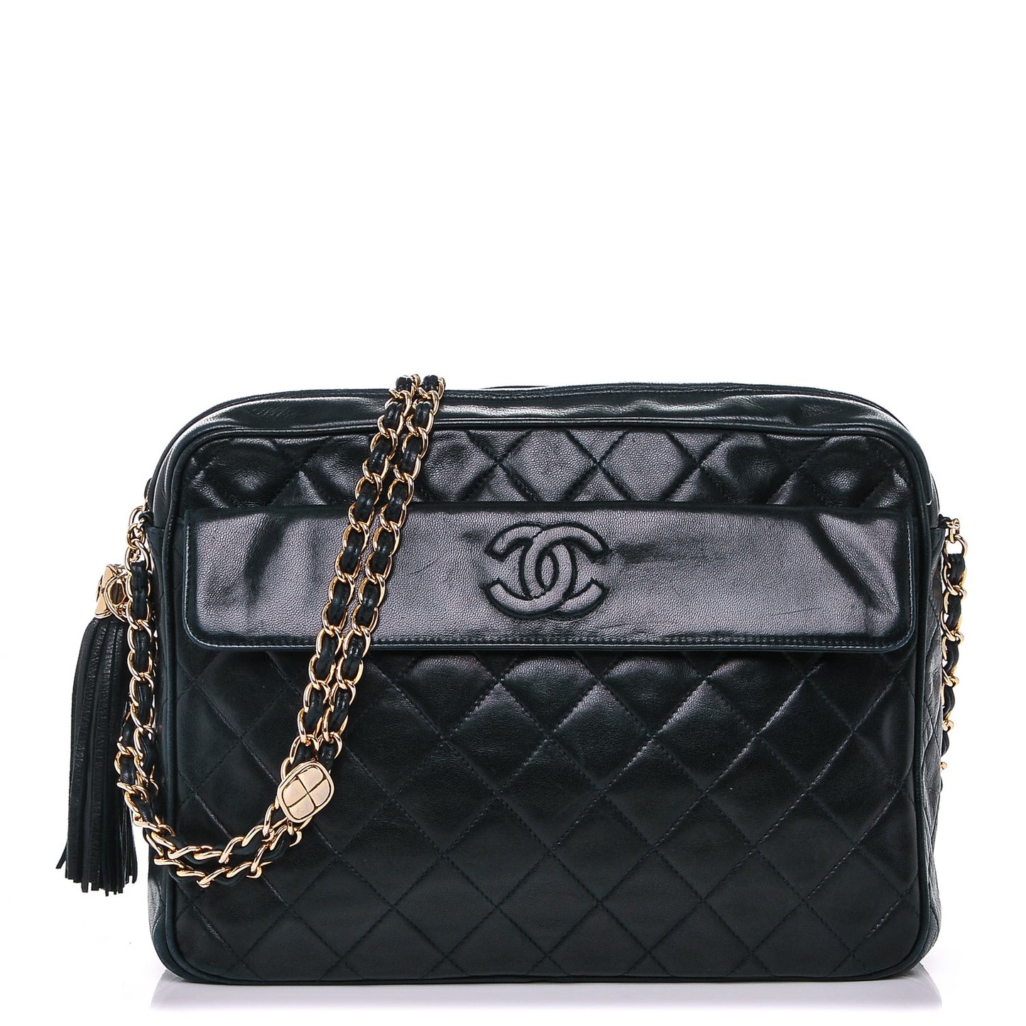 Lambskin Quilted Tassel Camera Case Navy