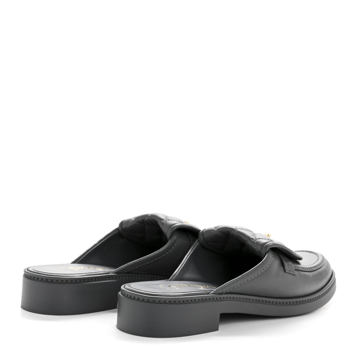 Lambskin Quilted CC Turnlock Mules 39 Grey