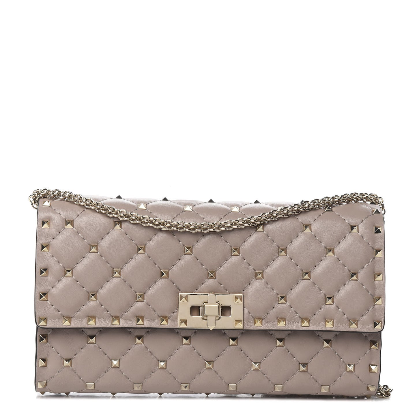 Lambskin Rockstud Spike Wallet on Chain Poudre