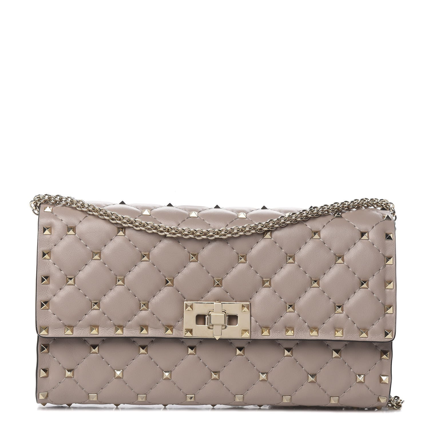 Valentino Garavani Lambskin Rockstud Spike Wallet on Chain Poudre 1 of 10