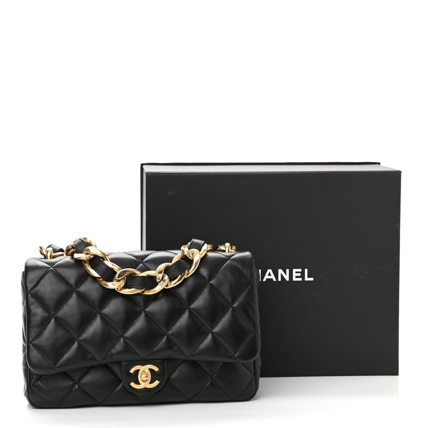 Lambskin Quilted Large CC Funky Town Flap Black