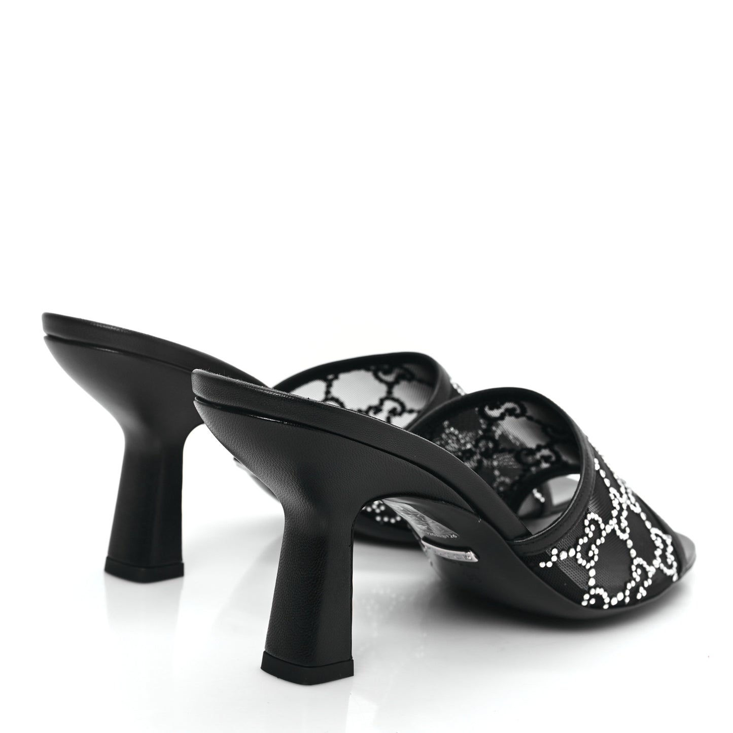 Tela Retino Nappa Crystal GG Monogram Square G 95mm Slide Sandals 39 Black