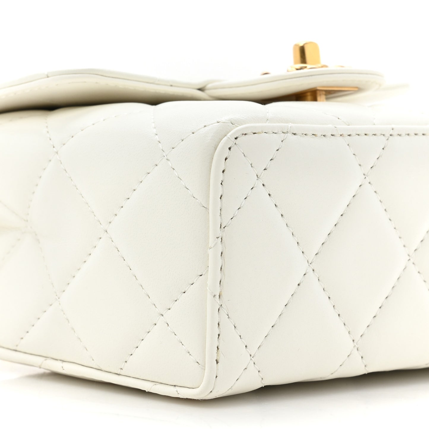 Lambskin Handle Crush Top Handle Flap Bag White