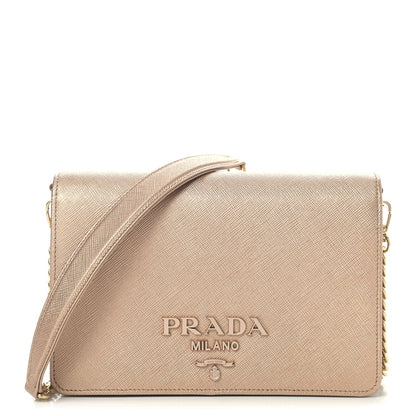 Prada Metallic Saffiano Lux Chain Wallet Quarzo Mordore 1 of 9