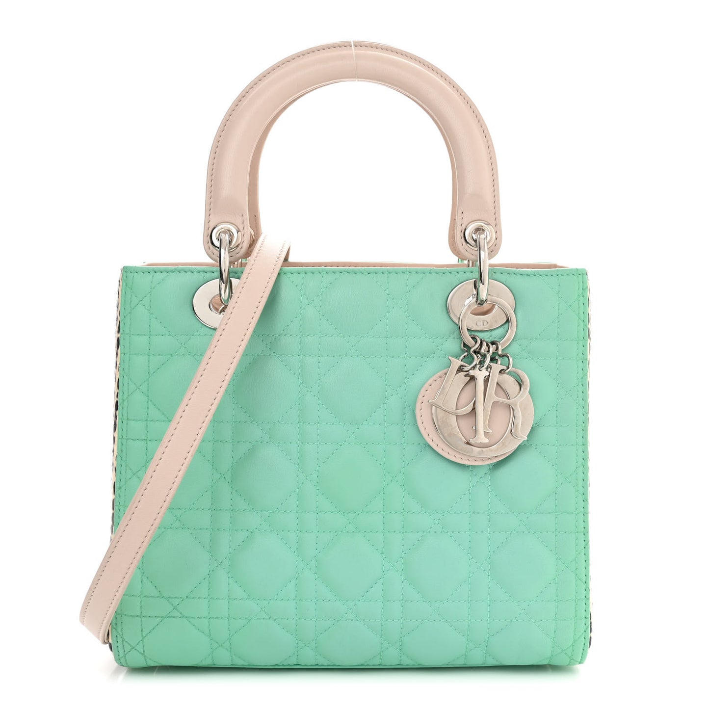 Lambskin Snakeskin Medium Lady Dior Light Blue Multicolor