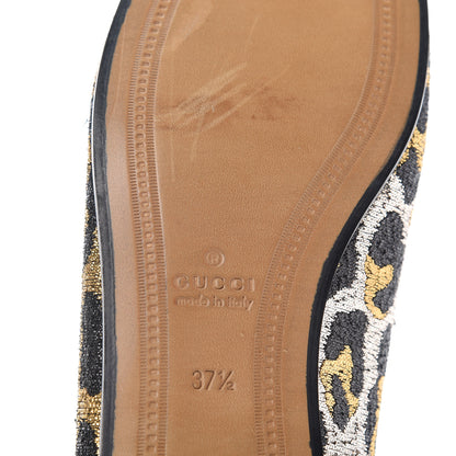 Gucci Jacquard Leopard Print Horsebit Womens Jordaan Loafers 37.5 Gold 9 of 11