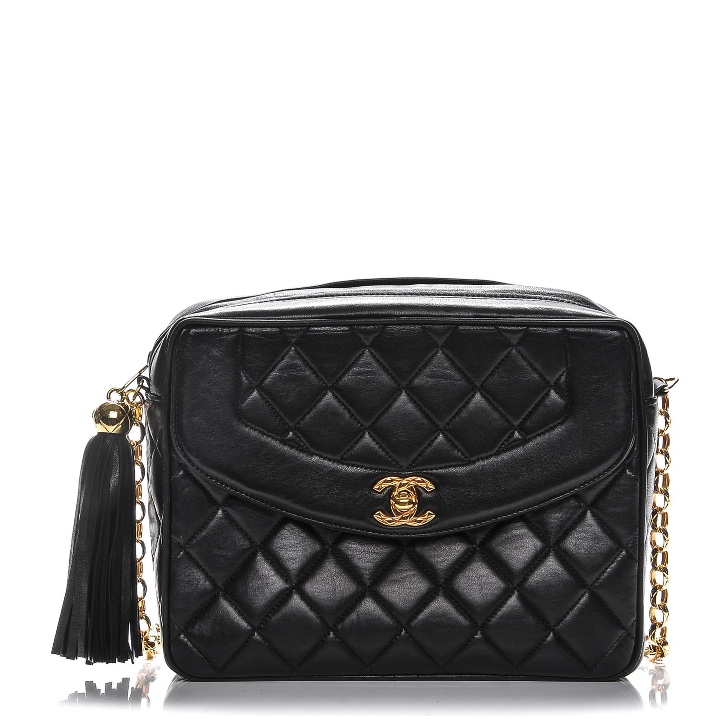Lambskin Quilted Tassel Camera Case Black