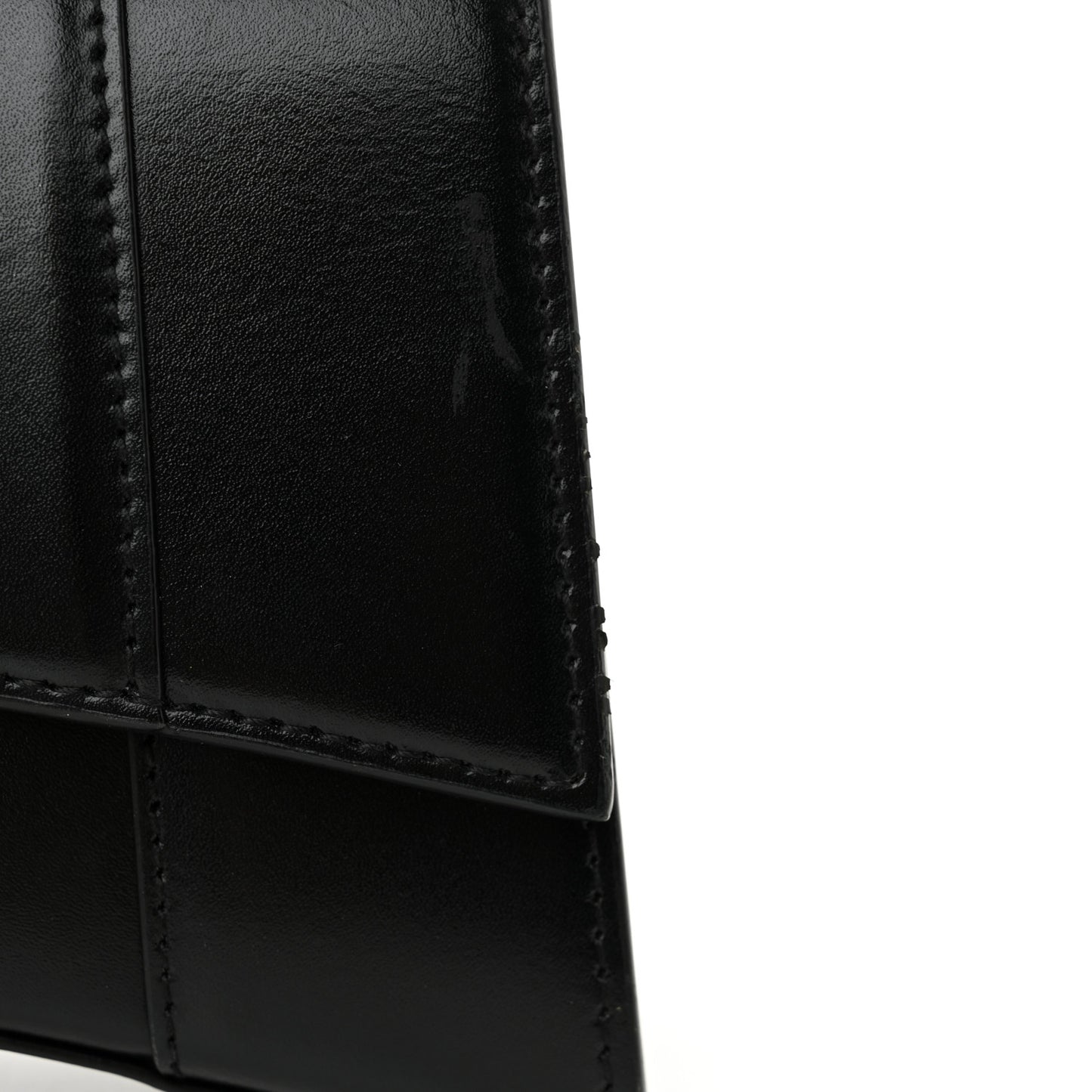 Shiny Box Calfskin Hourglass Top Handle Bag XS Black