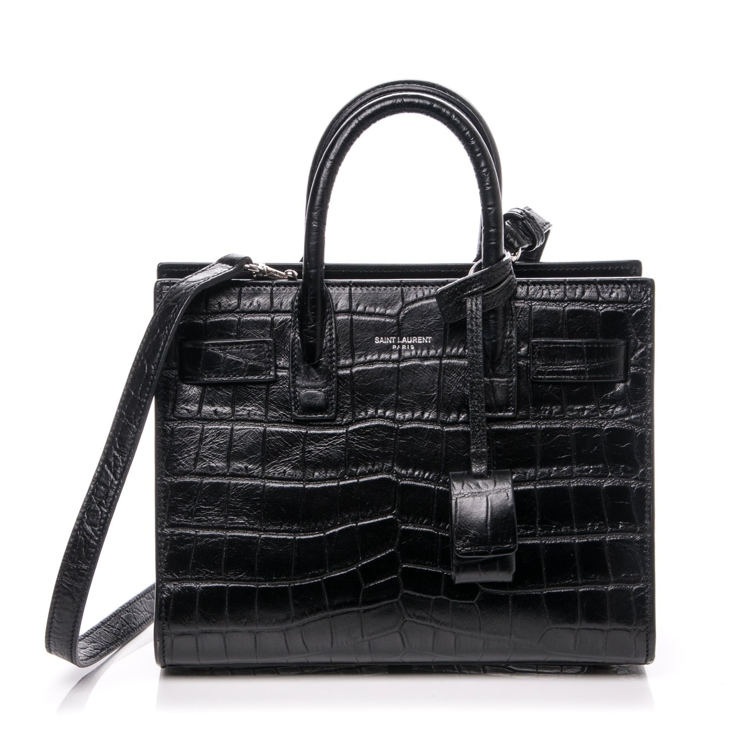 Calfskin Crocodile Embossed Nano Sac De Jour Black