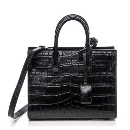 Saint Laurent Calfskin Crocodile Embossed Nano Sac De Jour Black 1 of 5