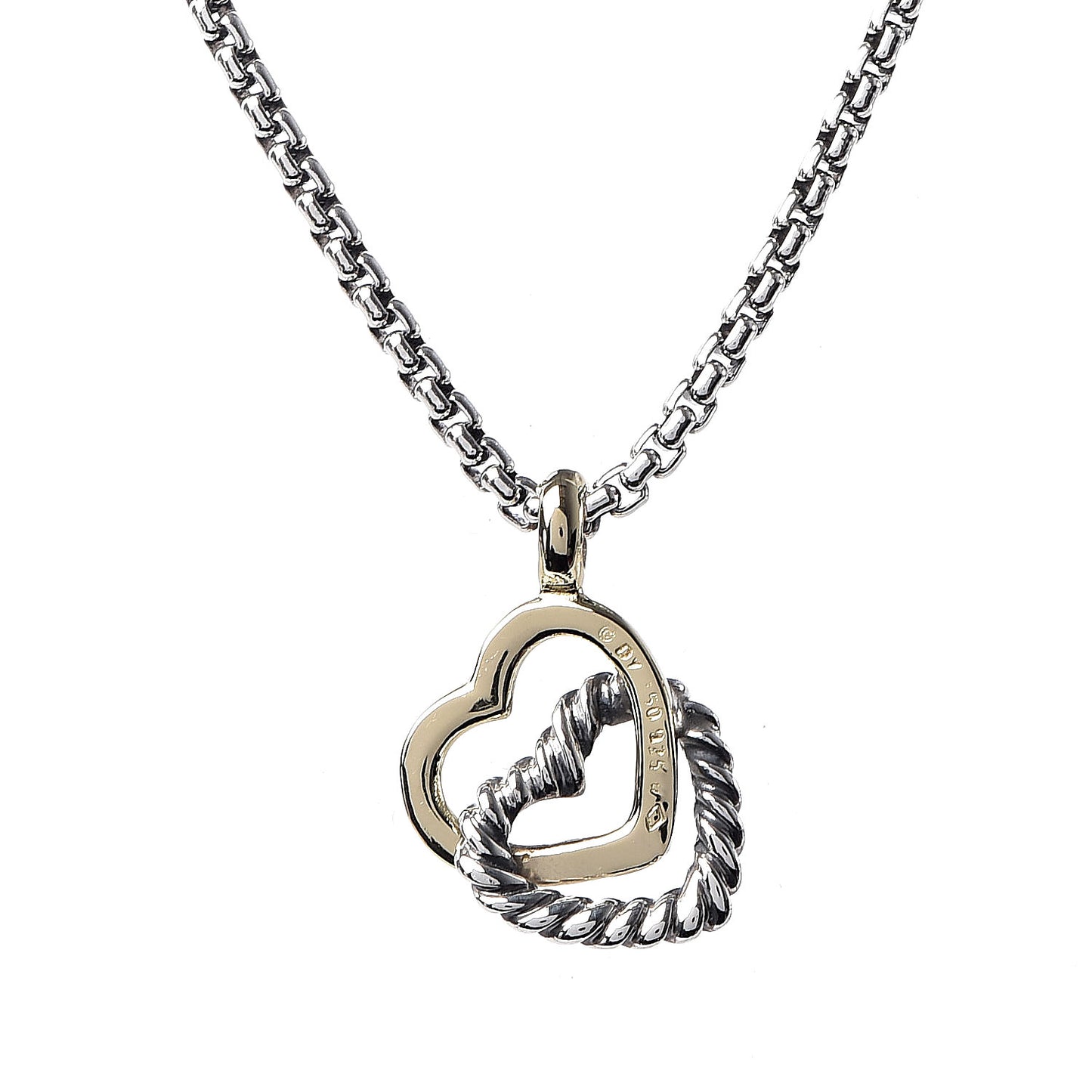 Sterling Silver 18K Yellow Gold Cable Collectibles Interlocking Heart Pendant Necklace