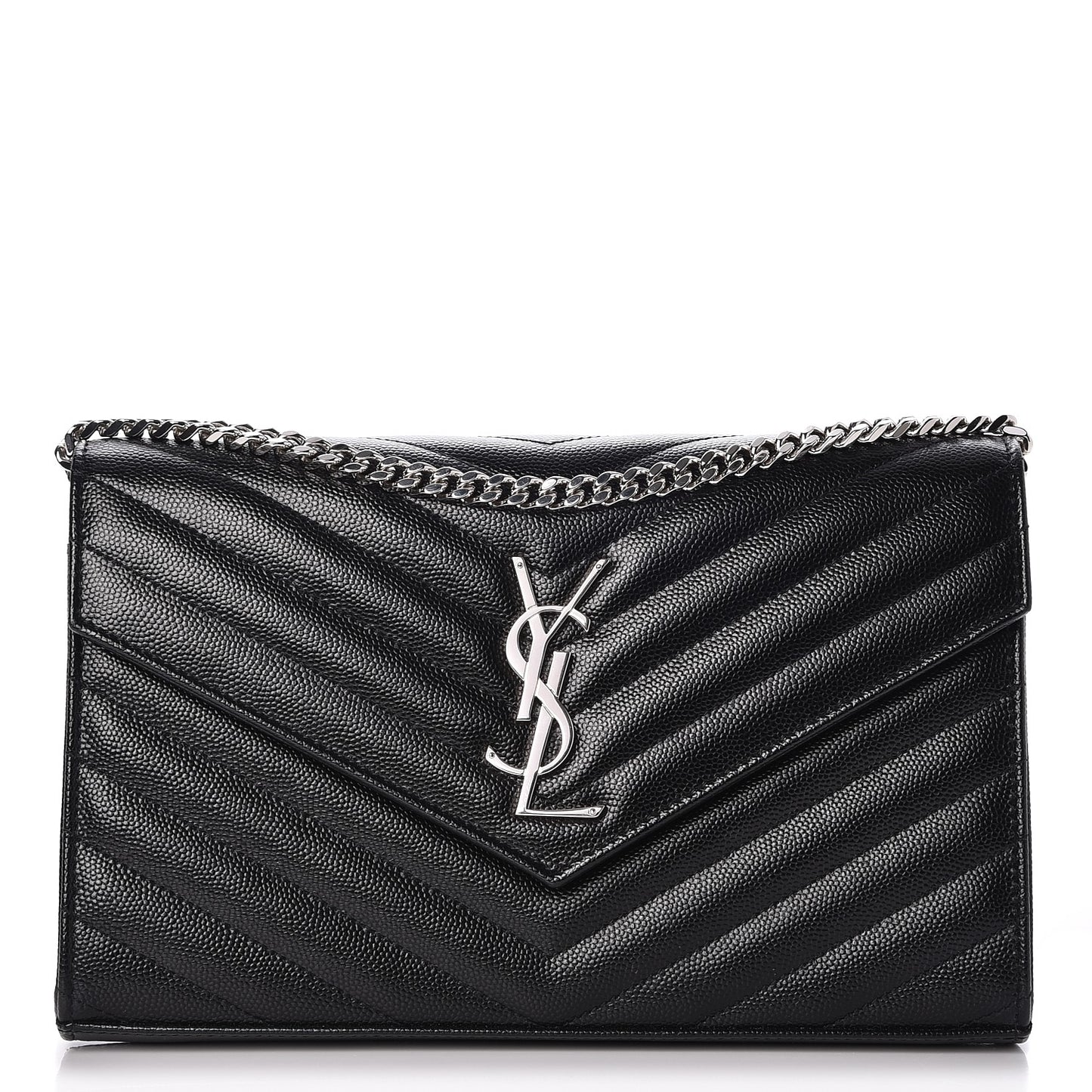 Grain De Poudre Matelasse Chevron Monogram Chain Wallet Black