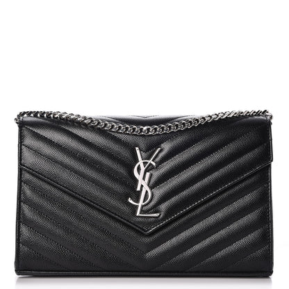 Saint Laurent Grain De Poudre Matelasse Chevron Monogram Chain Wallet Black 1 of 7