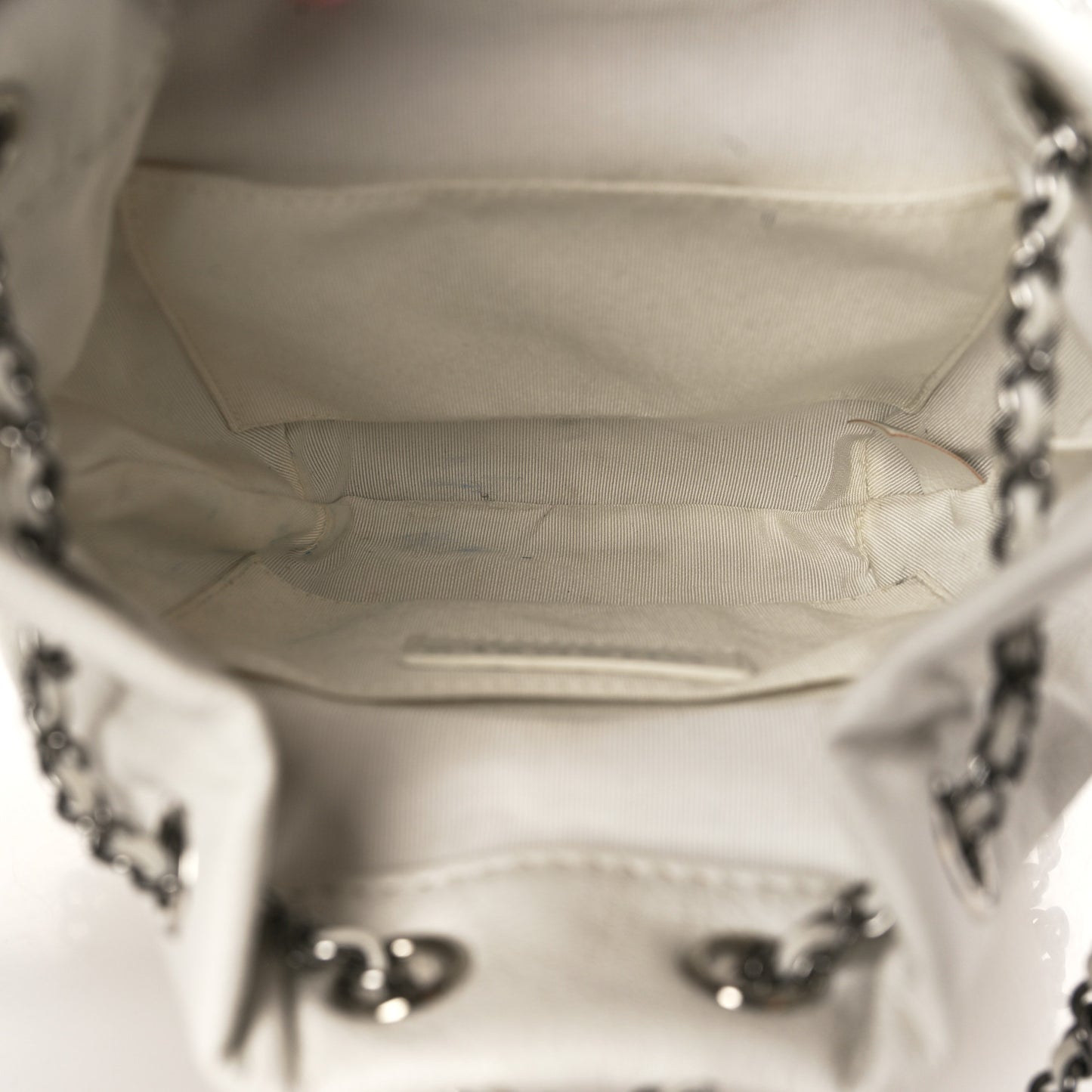 Patent Goatskin Quilted Small Gabrielle Bucket White