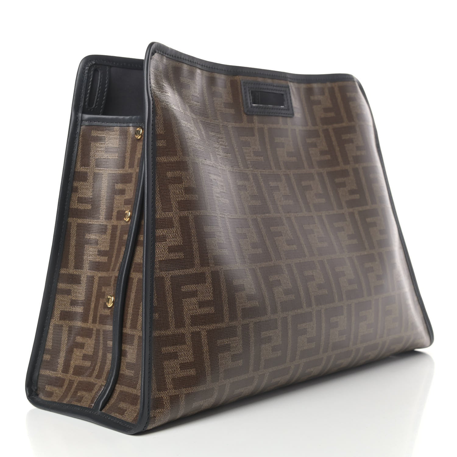 Fendi Glazed Fabric Vitello Century FF 1974 Stamp Patch Medium Peekaboo Defender Cover Mogano Panna Black 2 of 4
