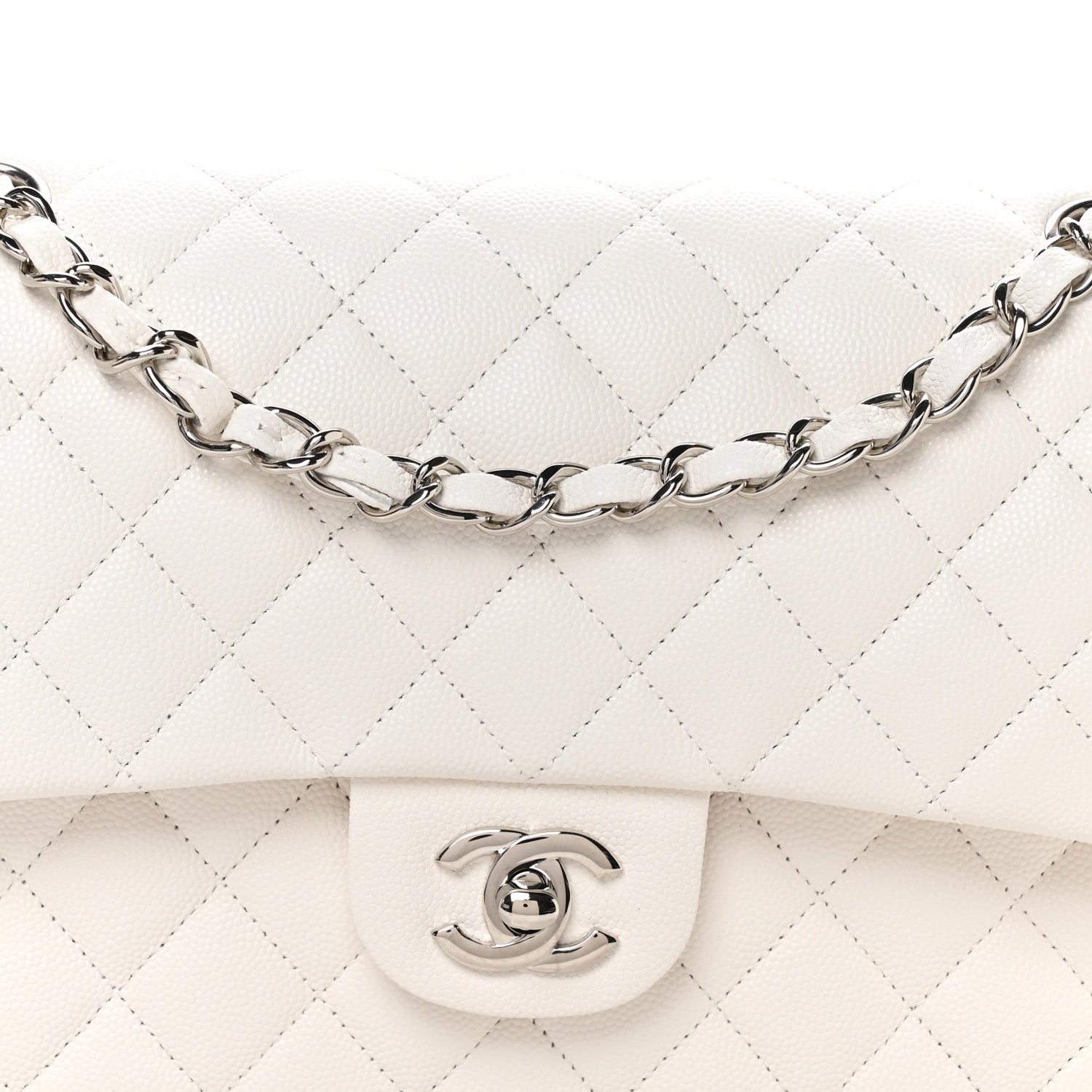 Chanel Caviar Quilted Medium Double Flap White 8 of 11