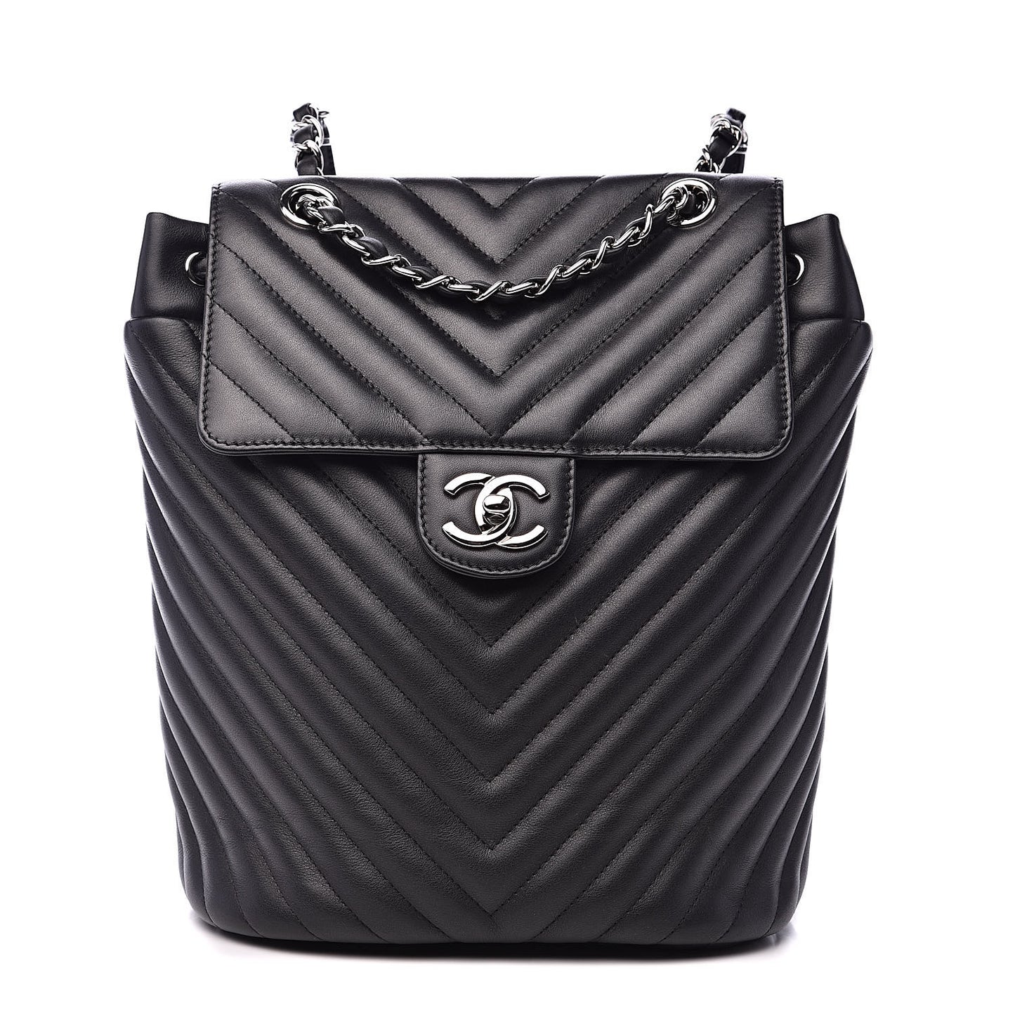 Calfskin Chevron Quilted Small Urban Spirit Backpack Black