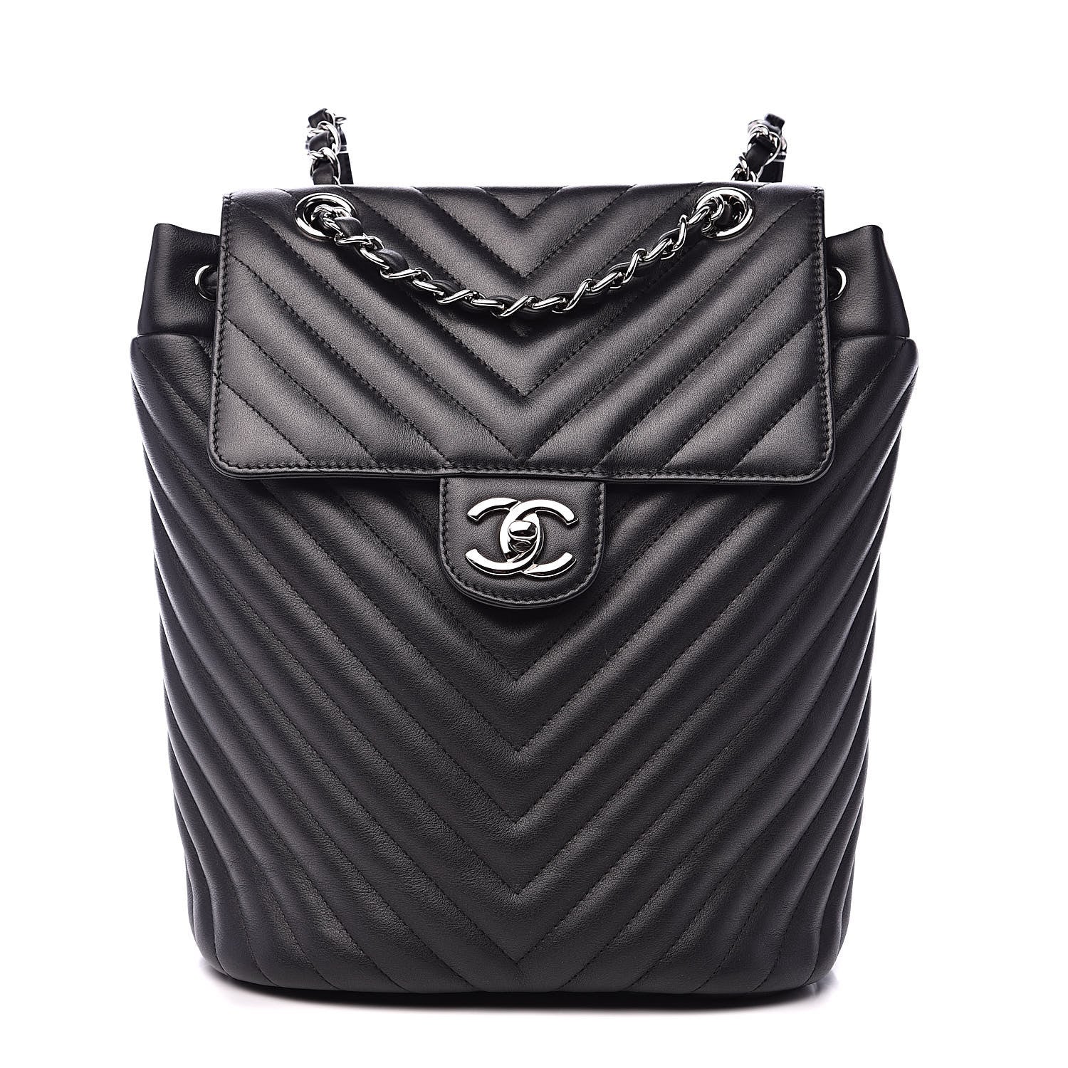 Chanel Calfskin Chevron Quilted Small Urban Spirit Backpack Black 1 of 12