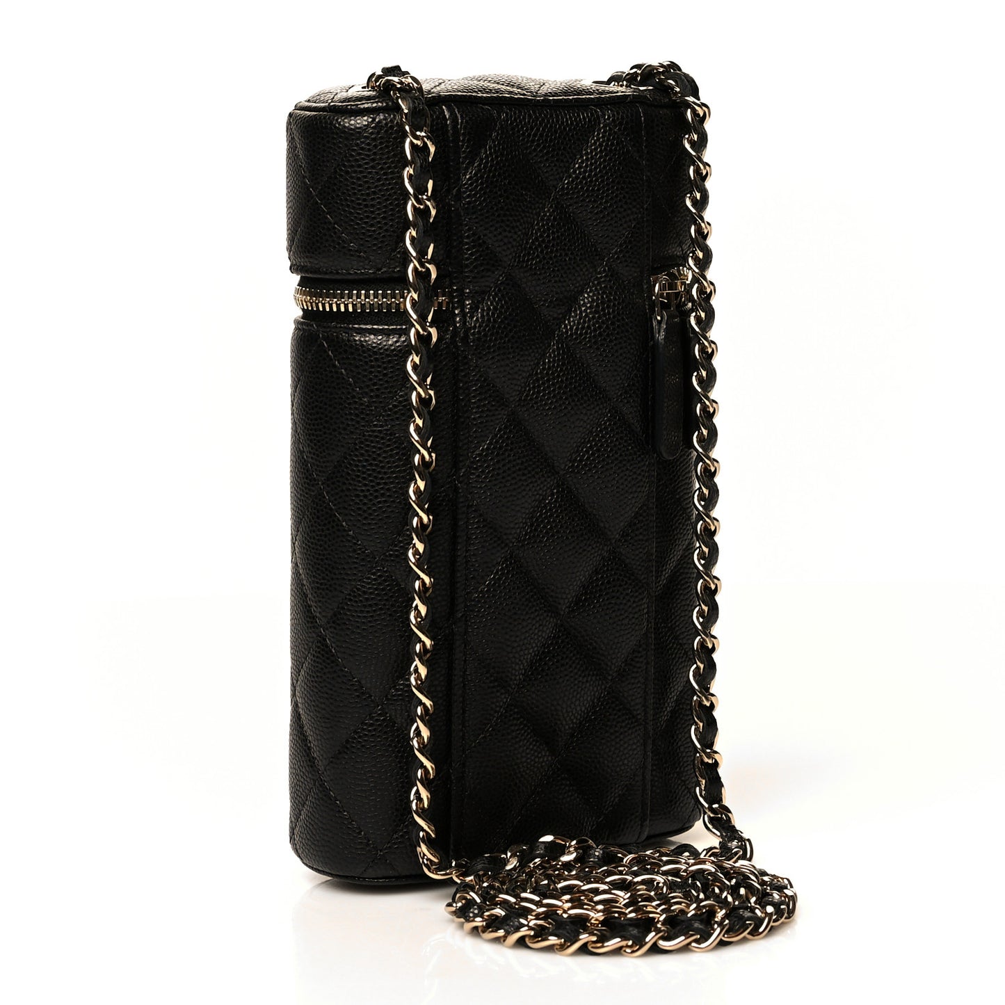 Caviar Quilted Phone Holder With Chain Black