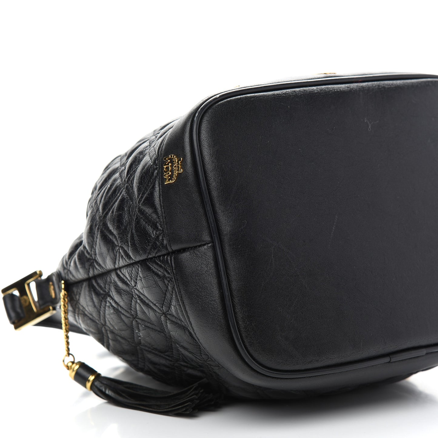 Calfskin Quilted Studded Bucket Bag Black