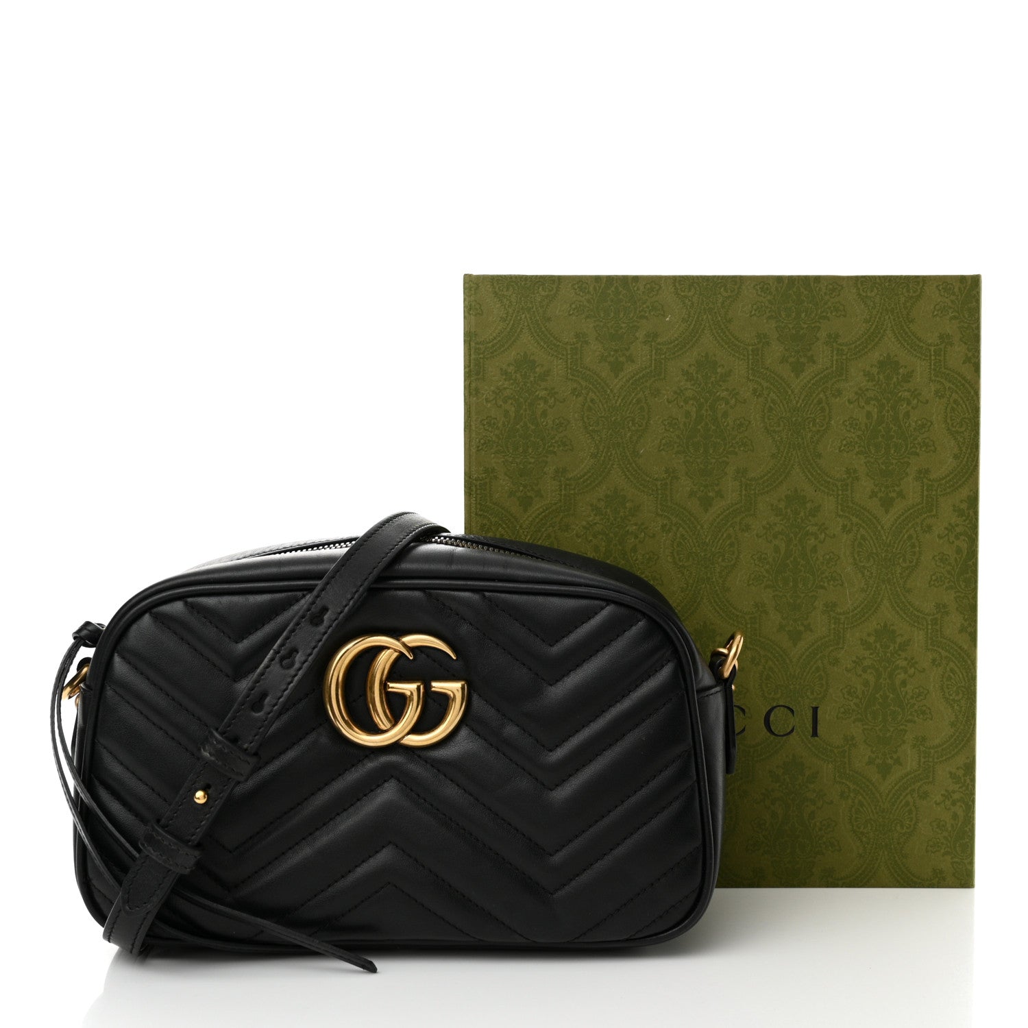 Gucci Calfskin Matelasse Small GG Marmont Chain Shoulder Bag Black 17 of 17