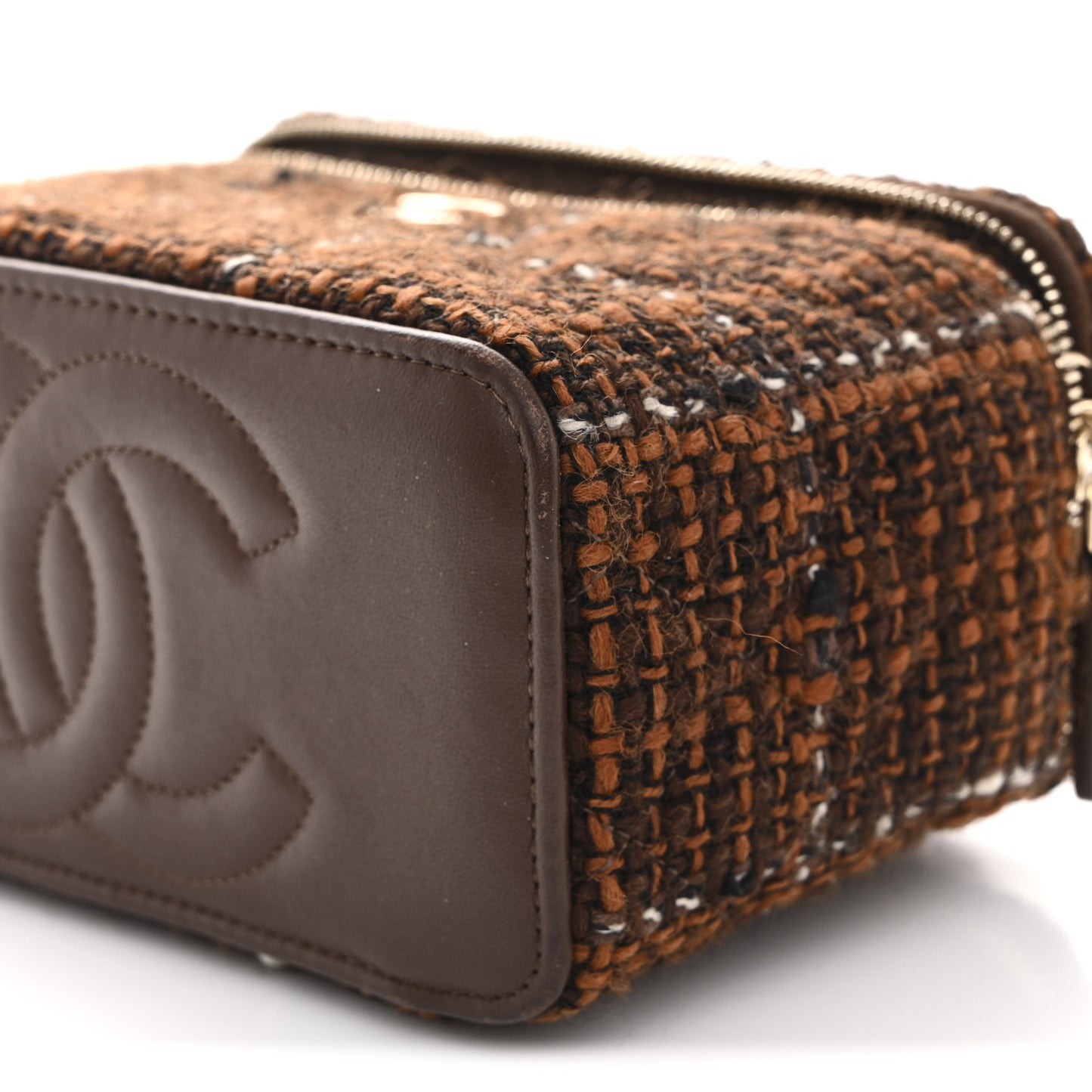 Tweed Small Top Handle Vanity Case With Chain Brown Multicolor