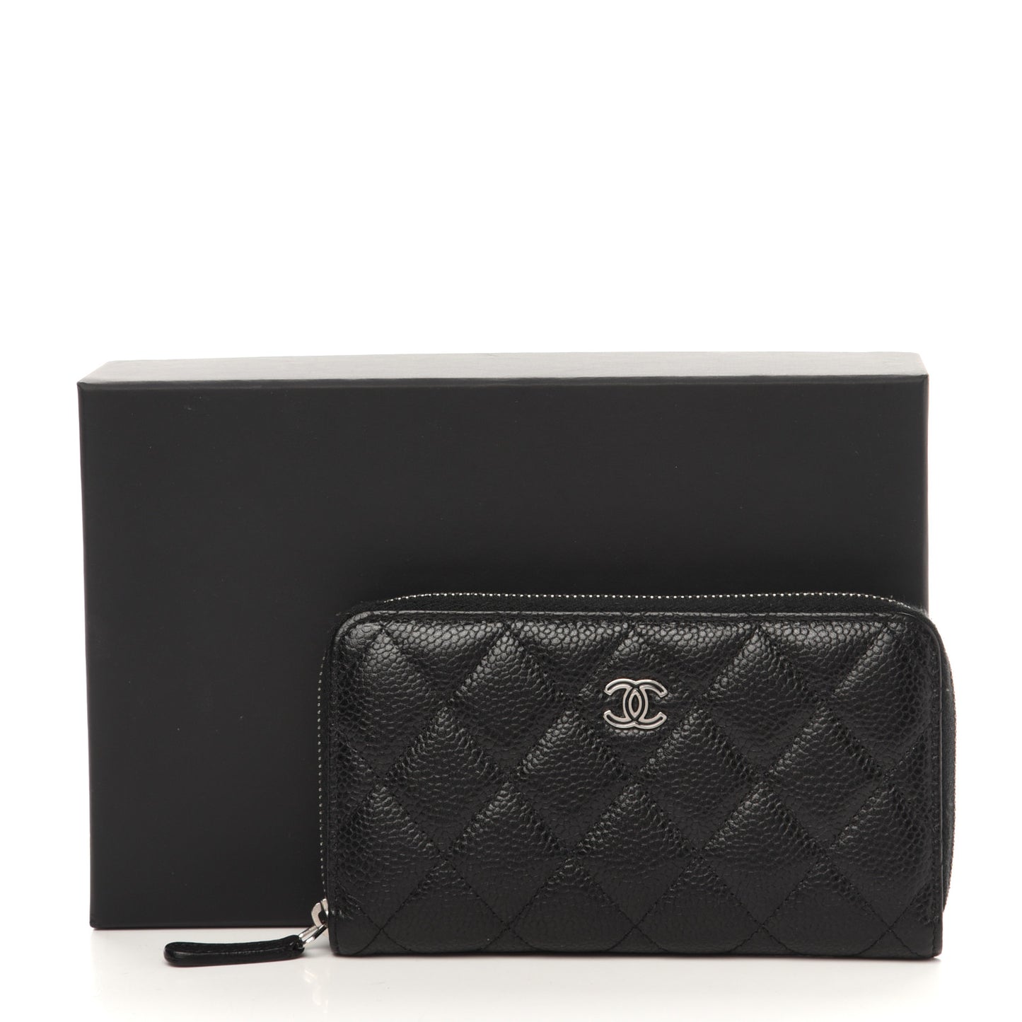 Caviar Quilted Small Gusset Zip Around Wallet Black