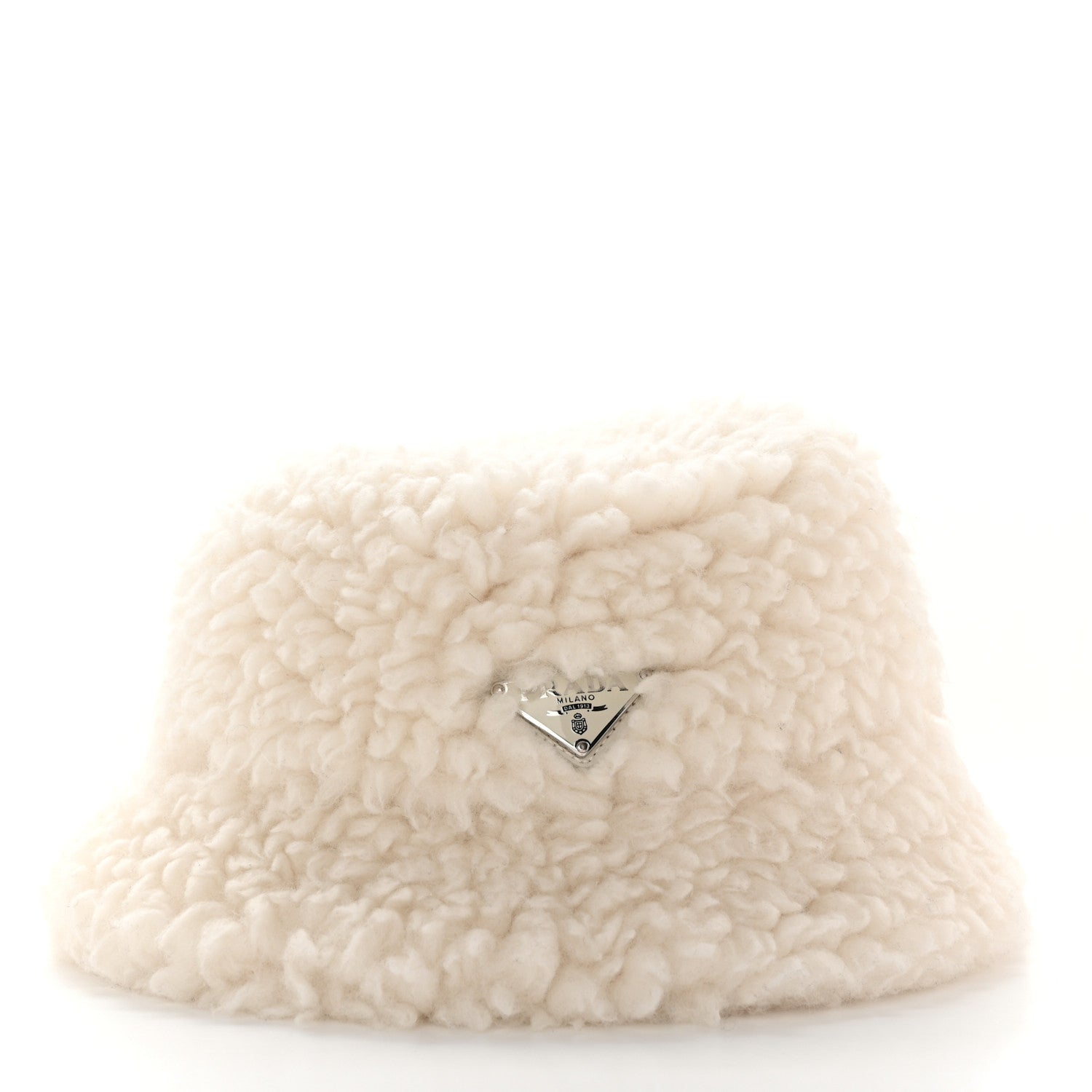 Prada Cashmere Metal Triangle Logo Womens Bucket Hat S Naturale 6 of 10