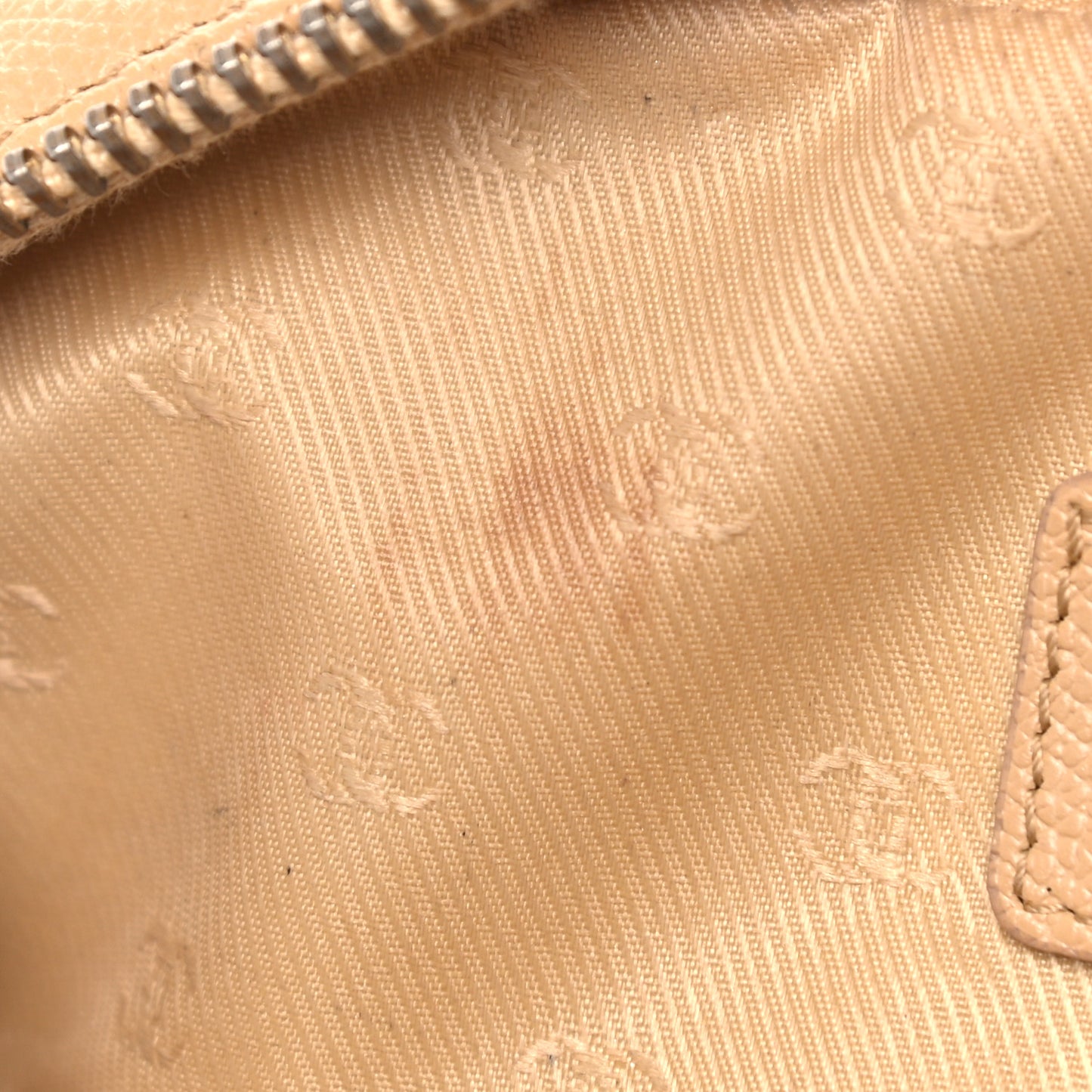 Grained Calfskin CC Button Pouch Cosmetic Case Beige