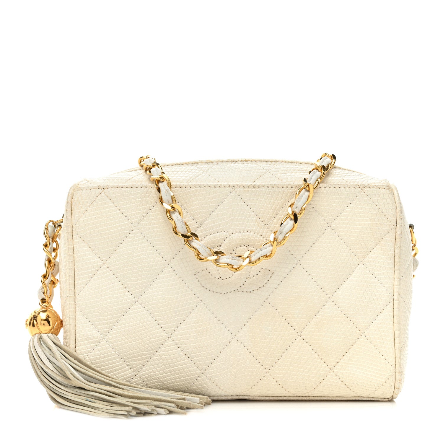 Chanel Lizard Diamond Quilted Tassel Camera Case White 1 of 21