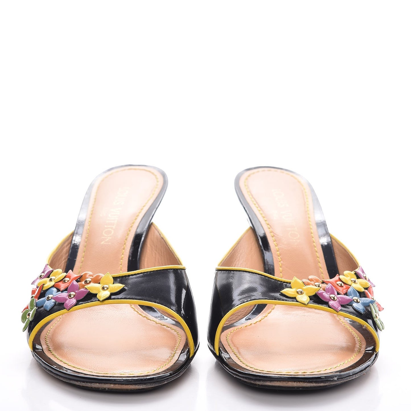 Glazed Calfskin Open Toe Mule Sandals 41 Black