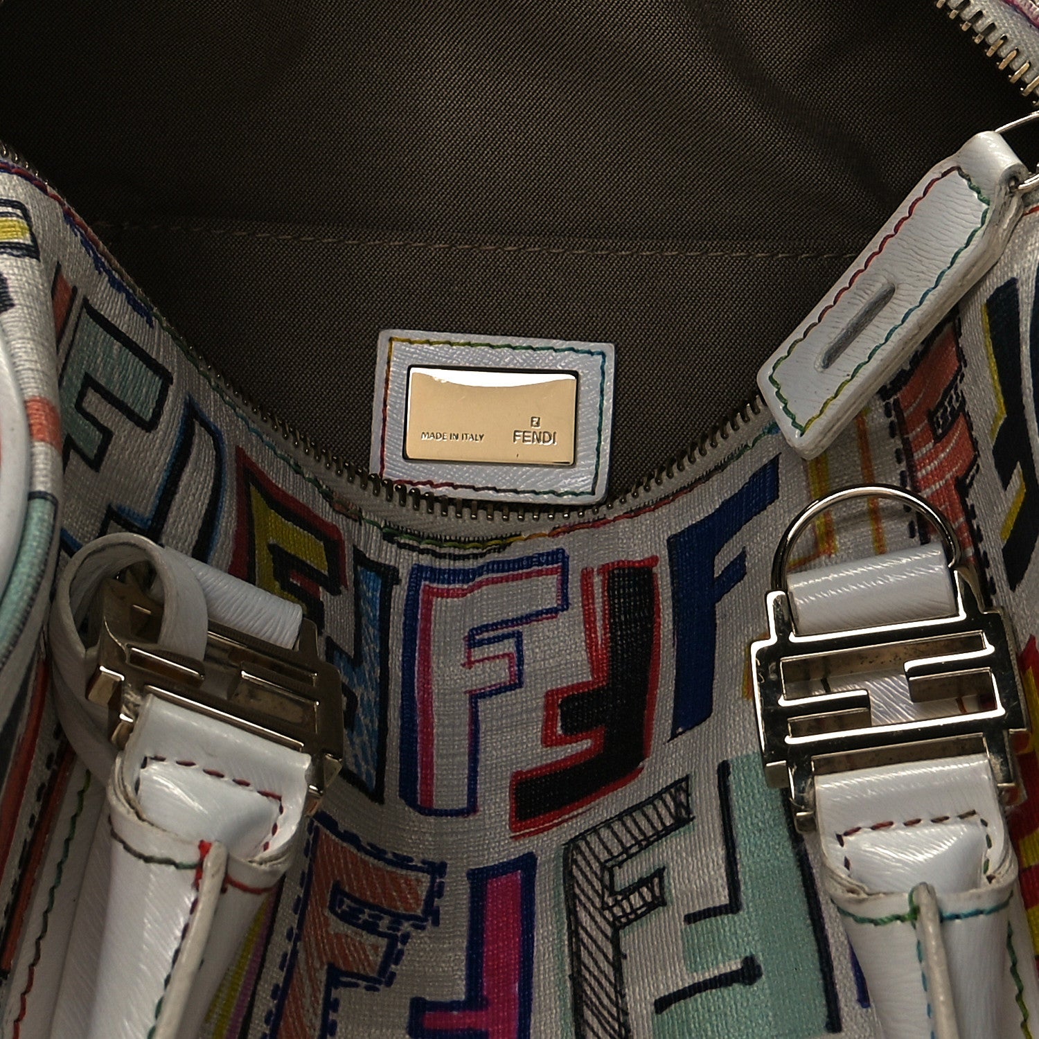 Fendi Zucca Spalmati Vitello FF Multicolor Forever Boston Multicolor White 3 of 8