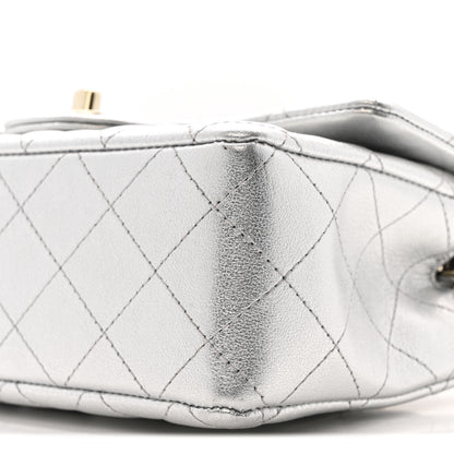 Chanel Metallic Calfskin Quilted Mini Rectangular Flap Silvery 10 of 13