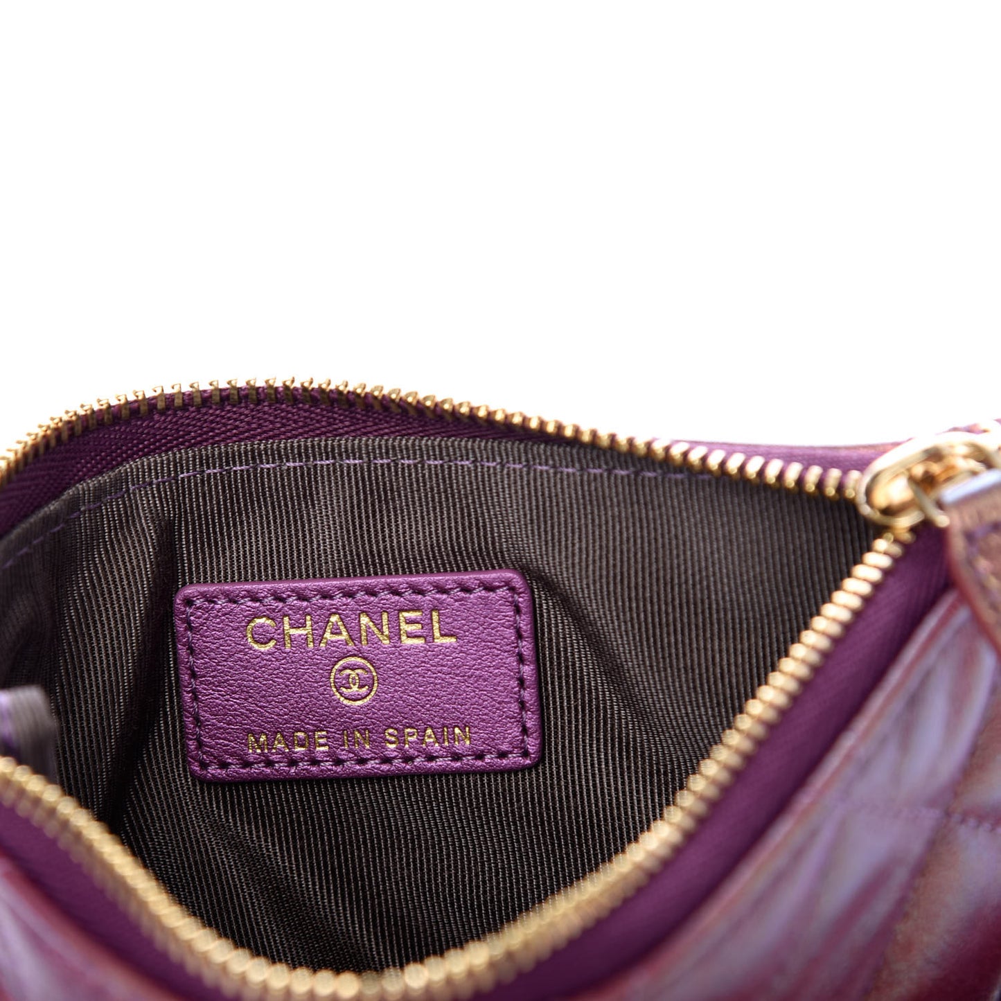 Iridescent Lambskin Quilted Small Cosmetic Case Purple