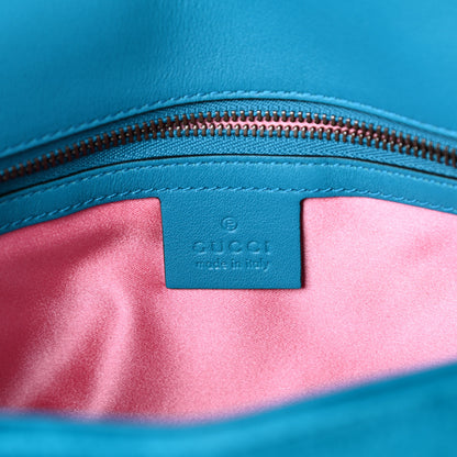 Gucci Velvet Matelasse Small GG Marmont Shoulder Bag Pavone Cyan 6 of 9