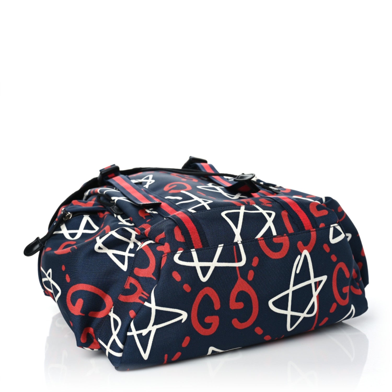 Gucci Techno Canvas GucciGhost Double Buckle Backpack Blue Agata Hibiscus Red 4 of 9