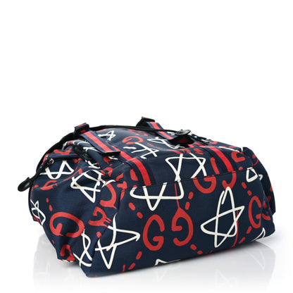 Gucci Techno Canvas GucciGhost Double Buckle Backpack Blue Agata Hibiscus Red 4 of 9