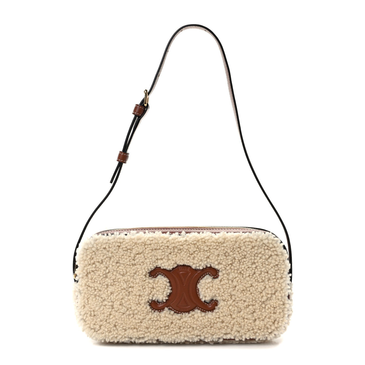Celine Shearling Calfskin Cuir Triomphe Mini Camera Shoulder Bag Natural Tan 1 of 10