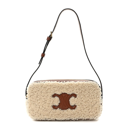 Celine Shearling Calfskin Cuir Triomphe Mini Camera Shoulder Bag Natural Tan 1 of 10