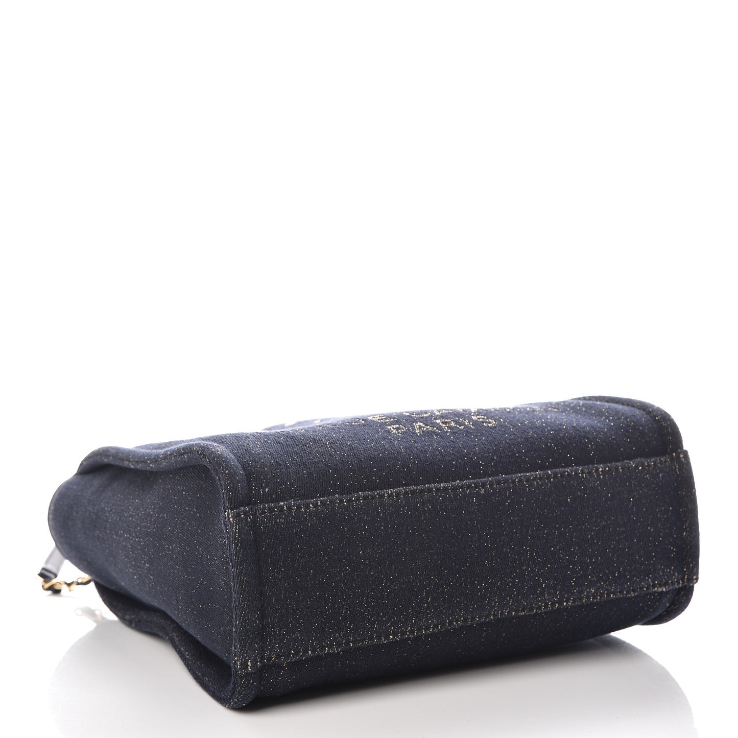 Lurex Canvas Mini Deauville Tote Navy Blue Gold