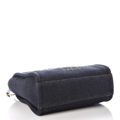 Chanel Lurex Canvas Mini Deauville Tote Navy Blue Gold 4 of 10