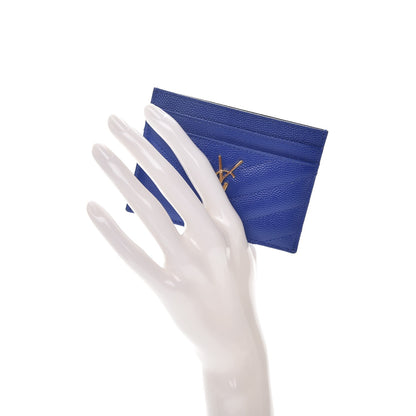 Saint Laurent Grain De Poudre Matelasse Monogram Credit Card Case Blue Majorelle 2 of 8