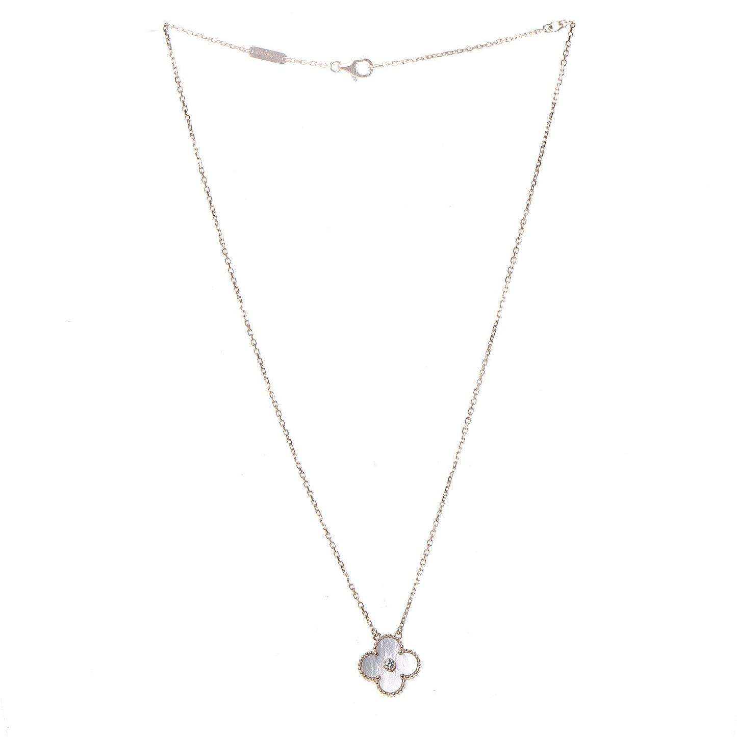 18K Rose Gold Diamond Mother of Pearl Vintage Alhambra Pendant Necklace