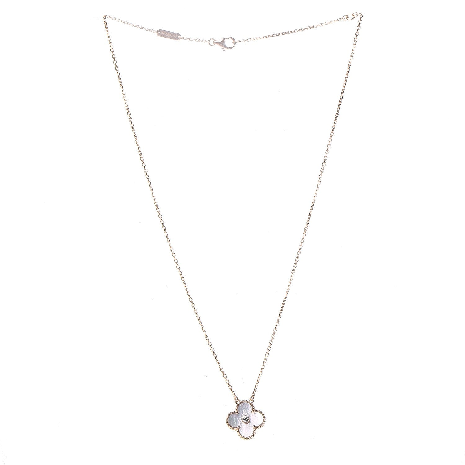 Van Cleef & Arpels 18K Rose Gold Diamond Mother of Pearl Vintage Alhambra Pendant Necklace 4 of 8
