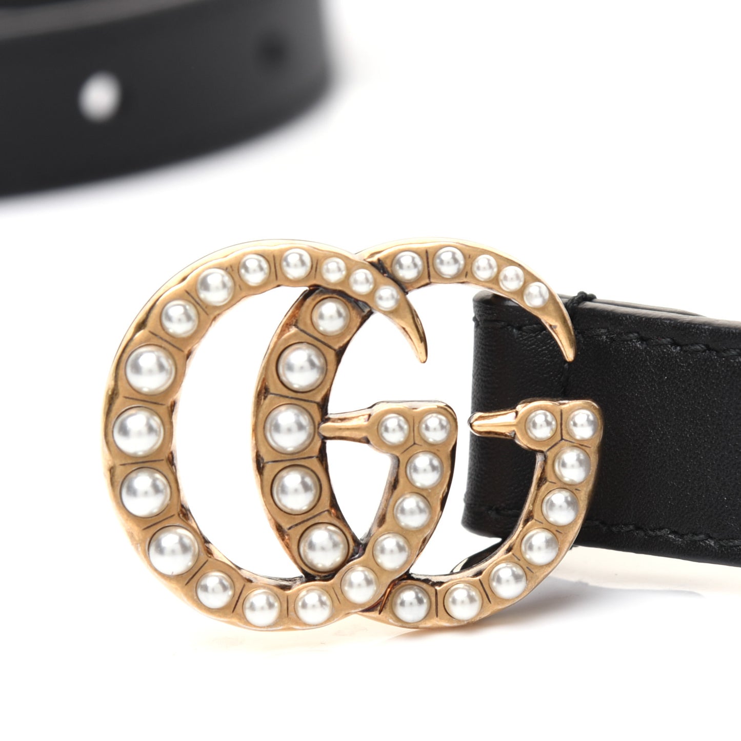 Calfskin Pearl Double G 20mm Belt 100 40 Black Cream