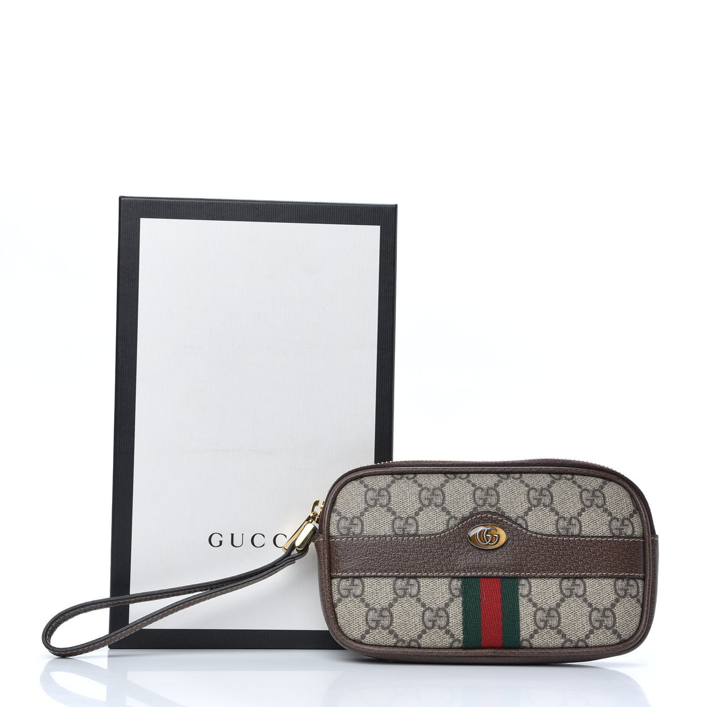 GG Supreme Monogram Ophidia Phone Case Wristlet Brown