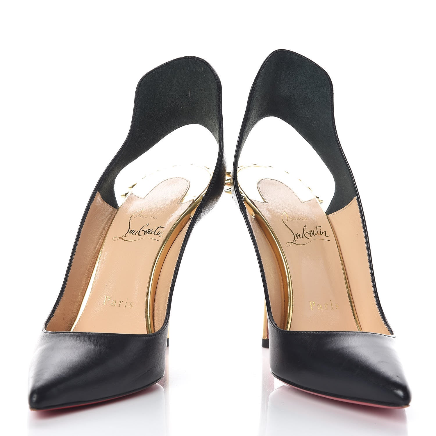 Christian Louboutin Kid Specchio Survivita 100 Slingback Pumps 36 Black Gold 5 of 9
