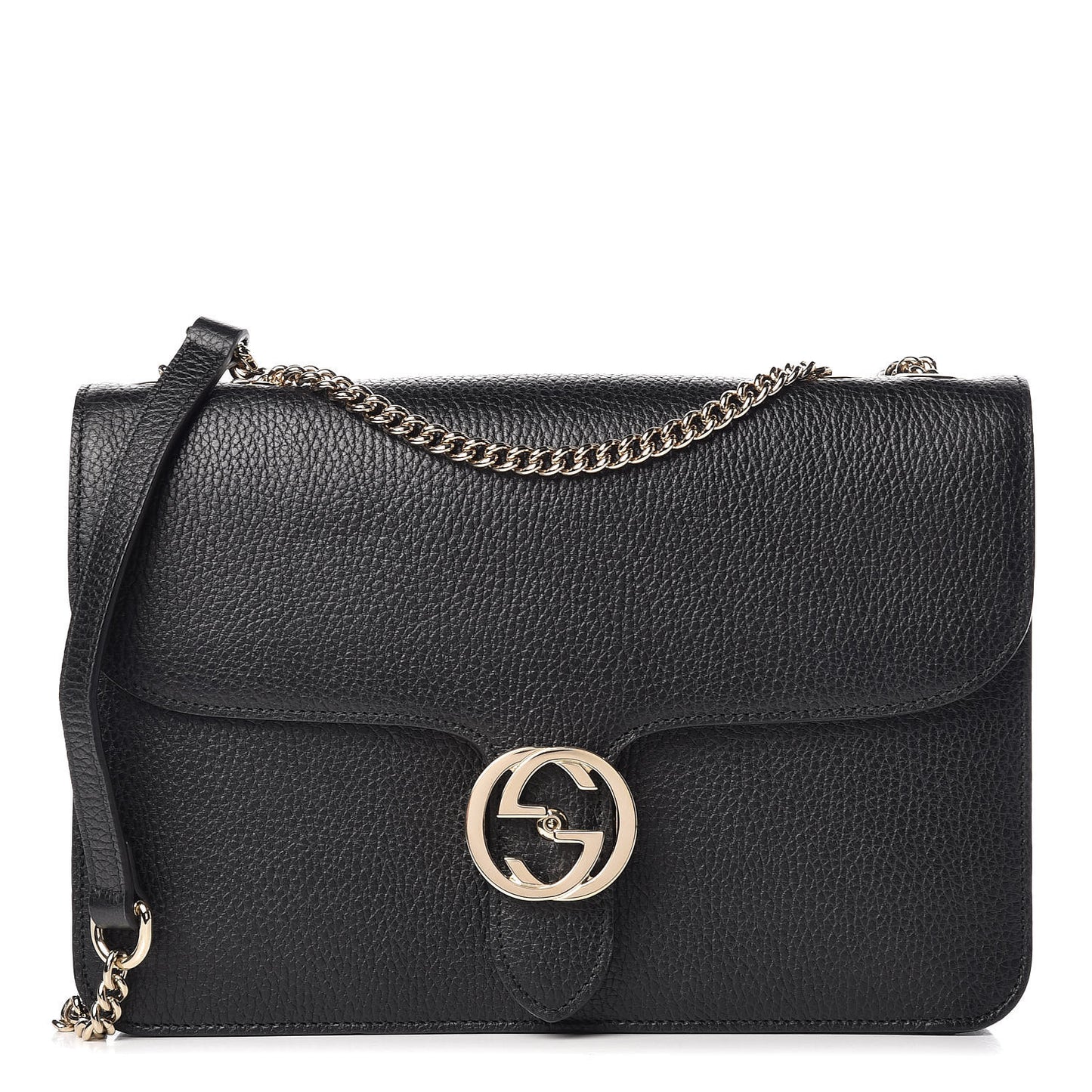 Dollar Calfskin Interlocking G Shoulder Bag Black